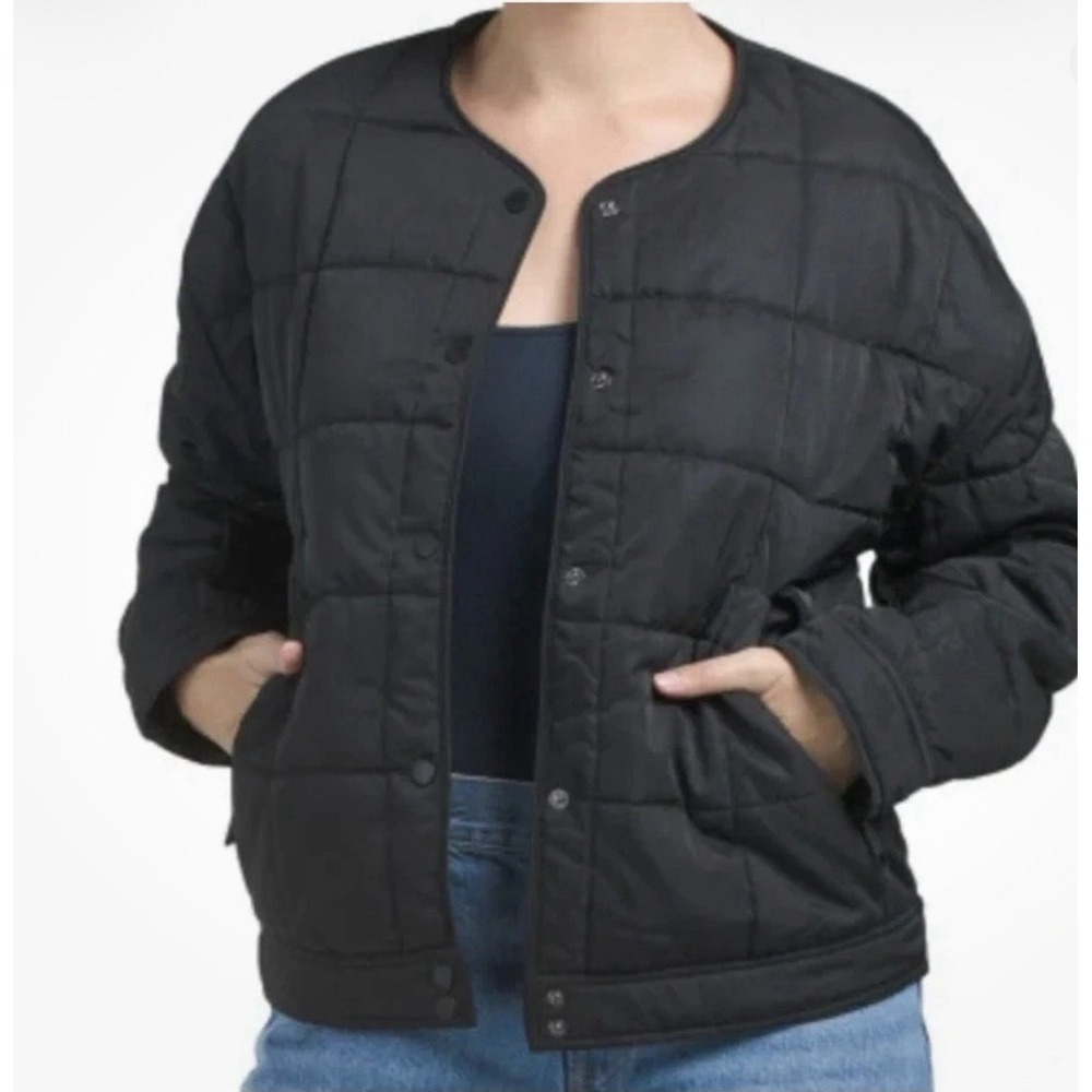 Rebecca Minkoff Puffer Jacket Womens Black Snap Front Quilted Size Large - Picture 7 of 7